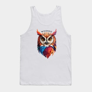 Colourful Owl with Woohoo word on her head Tank Top